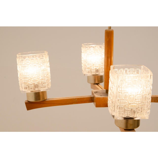 Wood Brutalist Eastern Cloc Chandelier, Czechoslovakia, 1970s For Sale - Image 7 of 17