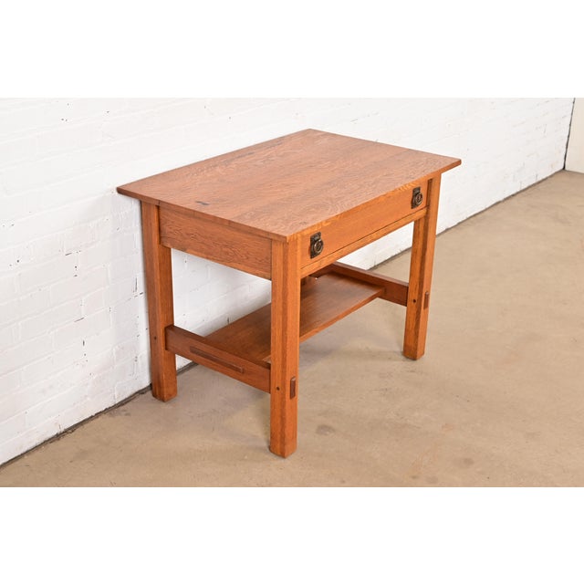 Charles Limbert Lifetime Furniture Antique Mission Oak Arts & Crafts Desk or Library Table, Circa 1910 For Sale - Image 4 of 14
