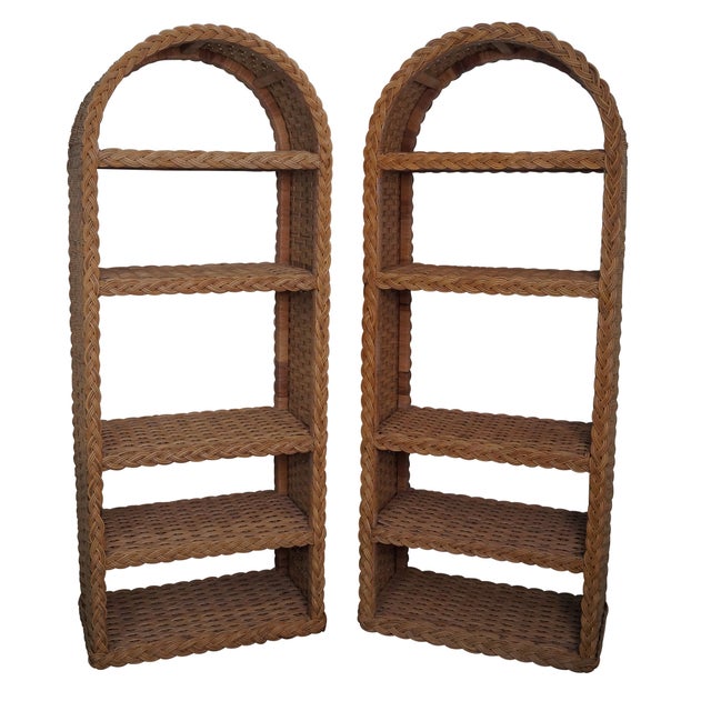Quality Arched Top Wicker Rattan Bookcases Pair Chairish