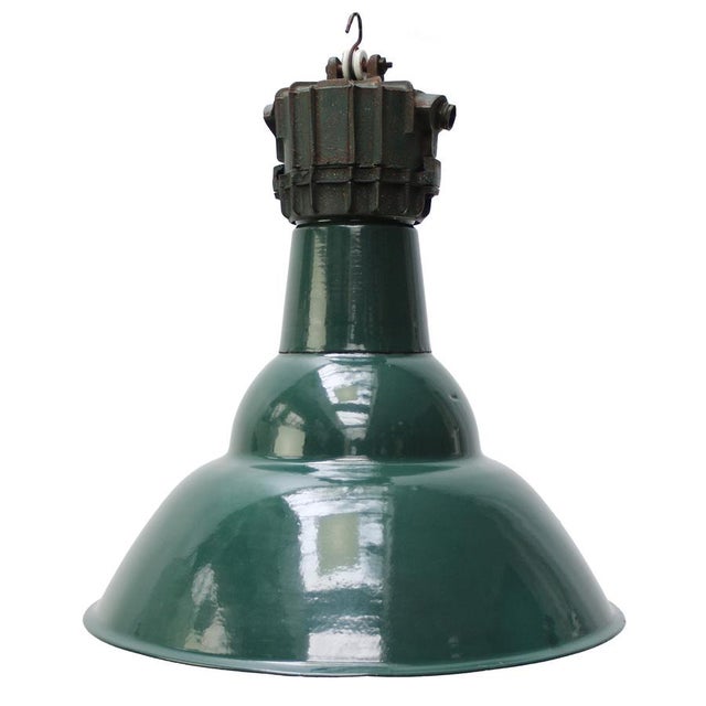 1950s Vintage French Industrial Green Cast Pendant Lamp from Sammode For Sale - Image 5 of 5