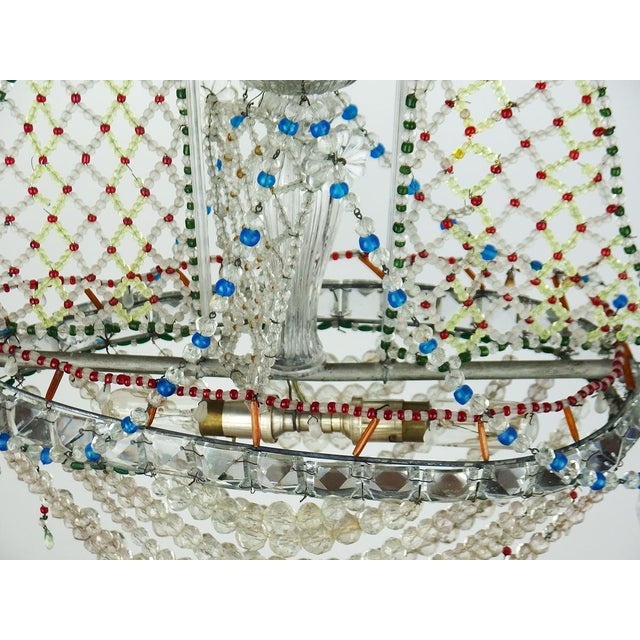 Forest Green Boat Chandelier with Glass Beads, 1950s For Sale - Image 8 of 11