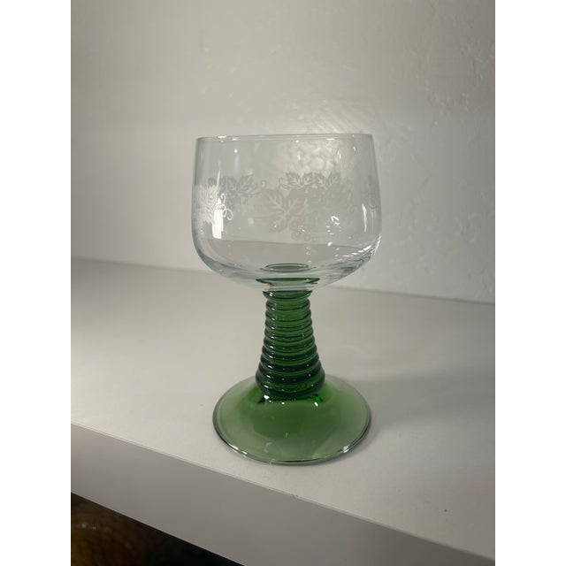 1970s German Crystal Roemer Glasses With Beautiful Beehive Green Stems - Set of 8 For Sale - Image 10 of 11