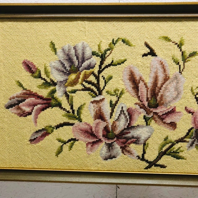 Wood Mid Century Framed Needlepoint of Lilies For Sale - Image 7 of 11