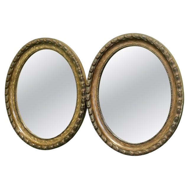 Victorian Wood Finish Oval Mirrors, 1920, Set of 2 For Sale - Image 8 of 8