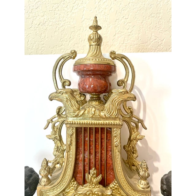 Mantle Clock Ormolu Bronze Gold Gilded 1970s Italian Marble French Ormolu Magnificent For Sale - Image 4 of 7