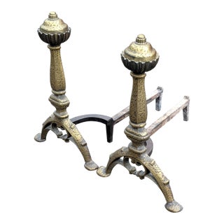 Vintage Federal Style Brass Fireplace Andirons For Sale