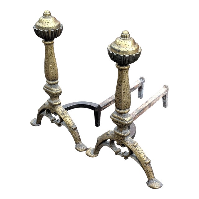 Vintage Federal Style Brass Fireplace Andirons For Sale