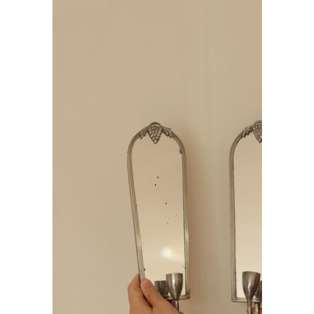Mid-Century Modern Swedish Pewter Sconces with Mirror, Set of 2 For Sale - Image 12 of 18