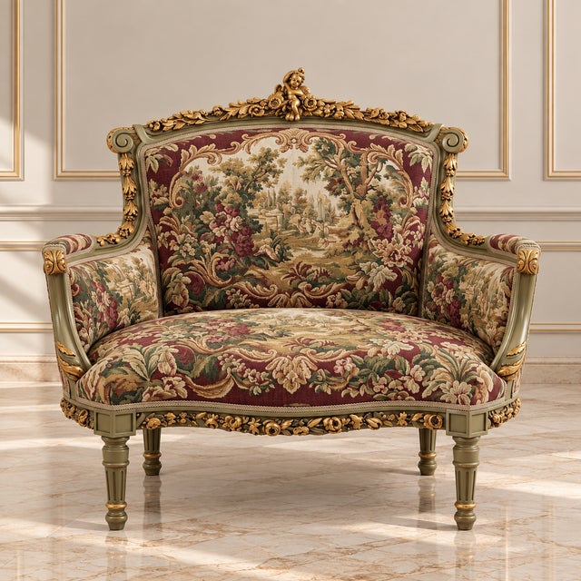 Bring refined French elegance to your interior with this beautifully detailed Louis XVI-style armchair, featuring richly...