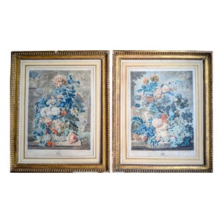 Jan Van Huysum, A Flower Piece and a Fruit Piece, London: Richard Earlon and John Boydell, 1778, Watercolors on Mezzotint, Framed, Set of 2 For Sale