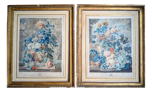 Jan Van Huysum, A Flower Piece and a Fruit Piece, London: Richard Earlon and John Boydell, 1778, Watercolors on Mezzotint, Framed, Set of 2