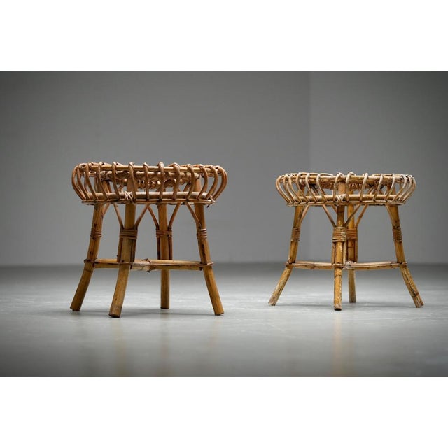 1960s Rattan and Bamboo Round Ottomans by Franco Albini, 1960s, Set of 2 For Sale - Image 5 of 10