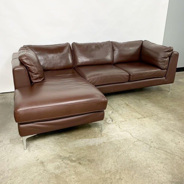 Chocolate Brown Leather Italian Sectional Sofa By Nicoletti