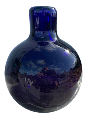 1980s Murano Glass Blue Vase with Gold Flake Inclusions