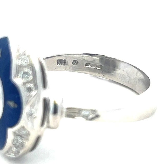 Silver Fabergé Diamond Gold Ring Guilloche Enamel Oval 18k White Germany Ltd Ed. For Sale - Image 8 of 8