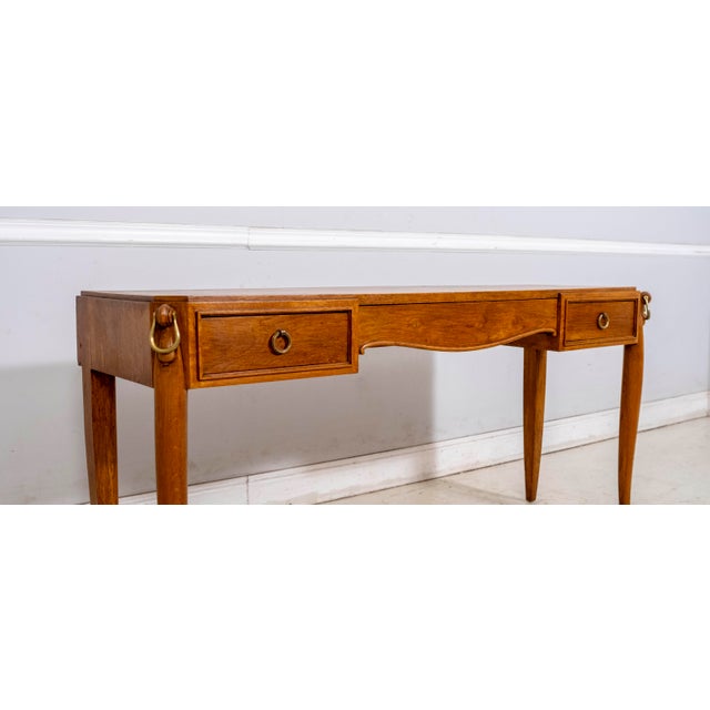 Vintage French Oak 3 Drawer Dressing Table & Upholstered Bench For Sale In Philadelphia - Image 6 of 18