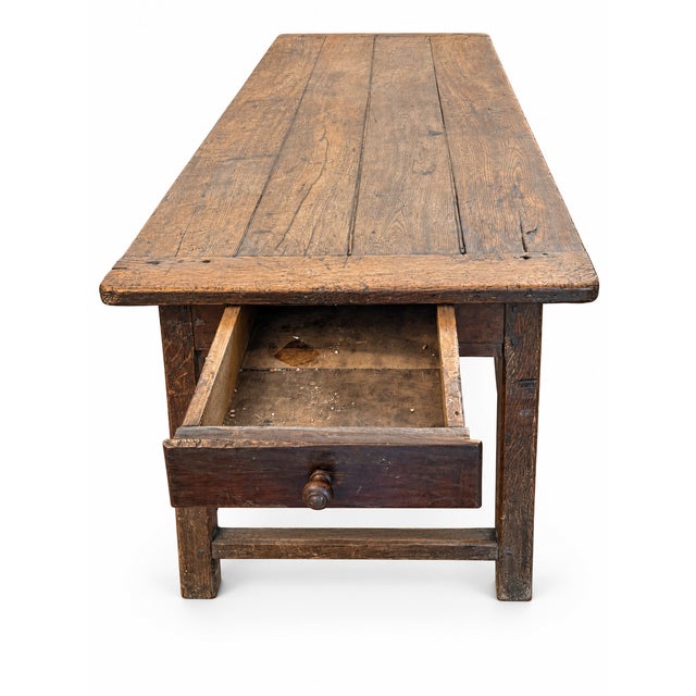 Wood Large Antique Early 20th Century French Oak Farmhouse Table with Drawer and Two Benches For Sale - Image 7 of 10