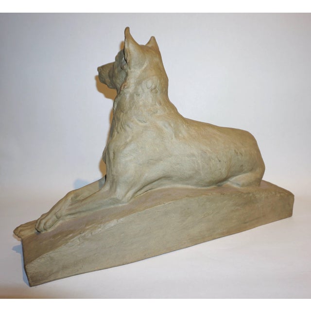 Charles Virion 1920s Antique Gray Terracotta Sculpture of German Shepherd Dog For Sale - Image 4 of 11