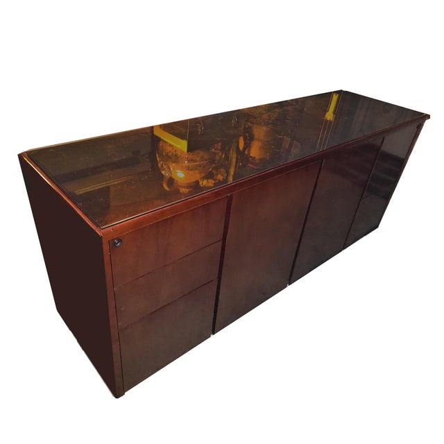 Custom MidCentury Cherry Wood Laminate Locking Storage Credenza With