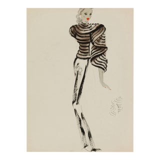 Vintage French Fashion Art Print – Art Deco Couture Illustration, 12" X 16" For Sale
