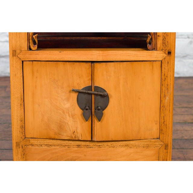 19th Century Chinese Qing Dynasty Small Cabinet with Carved Shelf & Apron For Sale - Image 9 of 13