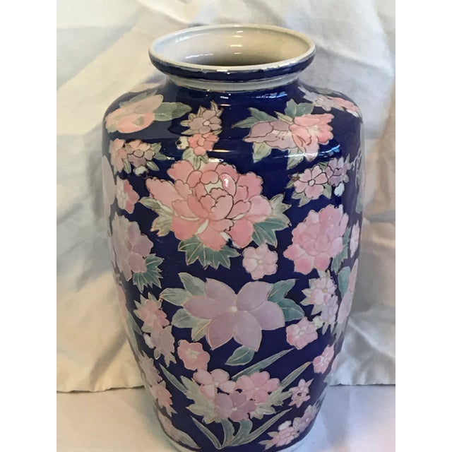 Vintage Floral and Fruit Chinoiserie Blue Gold Pink Jardiniere Vase For Sale - Image 10 of 12
