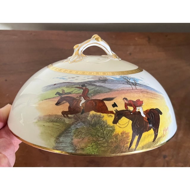 Minton Antique Minton Porcelain Equestrian Covered Dish With Hand Painted Horses and Riders by J. E. Dean For Sale - Image 4 of 13