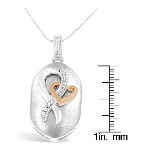 10k Rose Gold and Sterling Silver 1/10ct TDW Round Cut Diamond Interlocked Heart and Ribbon Pendant Necklace (H-I, I1-I2) For Sale - Image 4 of 4