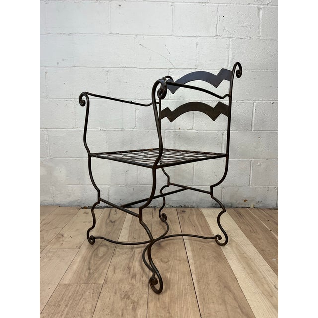 1960s Vintage Wrought Iron Curule Armchair With Sculptural Scrollwork For Sale - Image 5 of 11