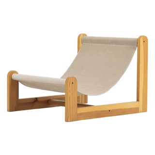 Scandinavian Sling Chair in Pine, Canvas and Sheepskin, 1970s For Sale