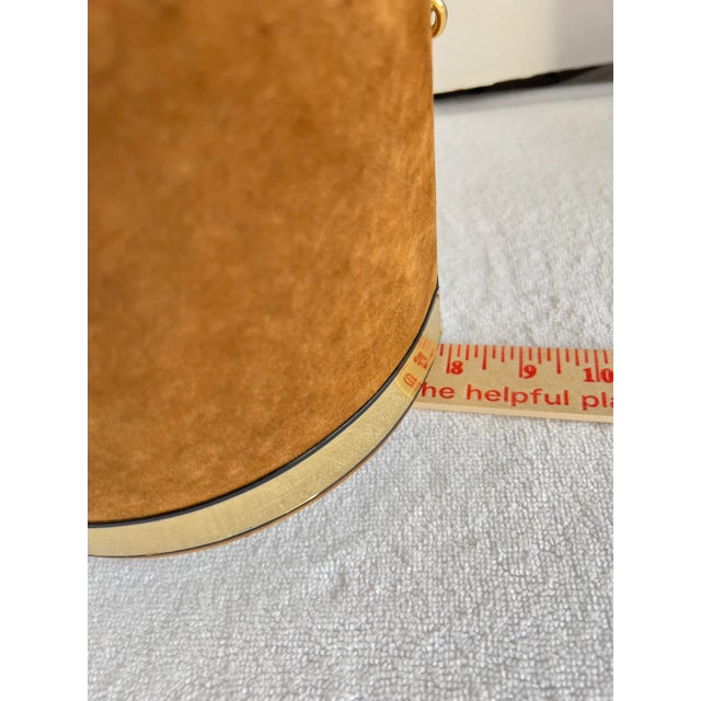 Georges Briard Brown Suede Ice Bucket With Gold Tone Chain Handle MCM 1960s Mid-Century For Sale - Image 4 of 12