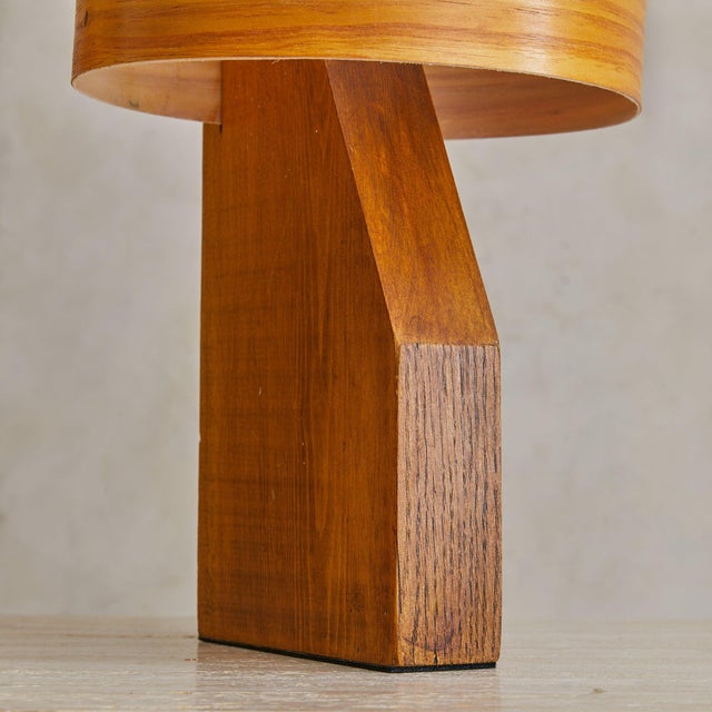 French Wooden Table Lamp with Veneer Shade, 1960s For Sale - Image 10 of 11