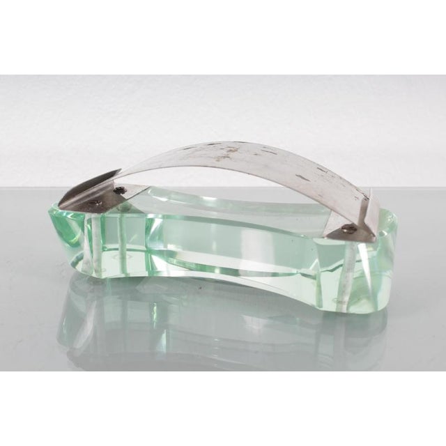 Mid-Century Fontana Arte Desk Set in Thick Nile Green Glass 50s Italy, 1950s, Set of 3 For Sale - Image 9 of 14