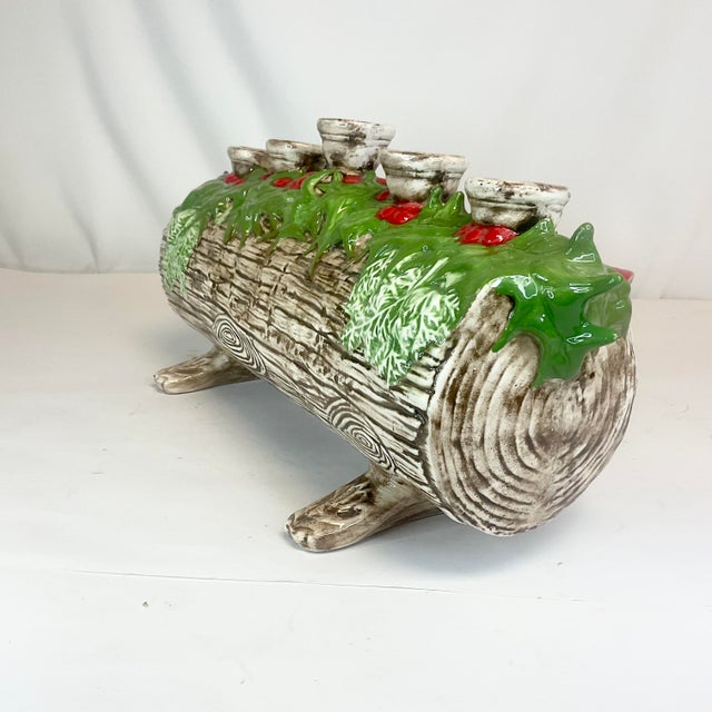 1950s Americana Folk Art Boho Christmas Yule Log Candle Holder For Sale - Image 9 of 10
