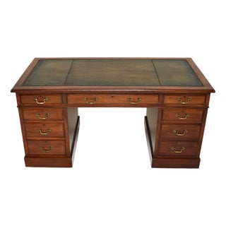 Antique Victorian Leather Top Pedestal Desk, 1890 For Sale