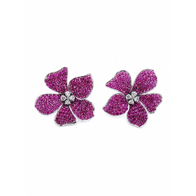 Natural Ruby 2.68cts & Diamond 0.21cts Earring in 14k Gold For Sale - Image 4 of 8