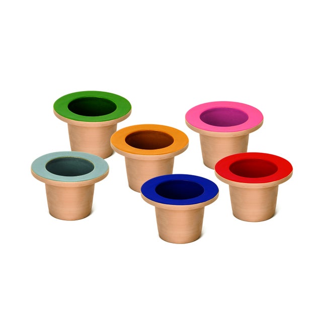 Terracotta vase or storage container with inside and collar in handmade glazed ceramic.