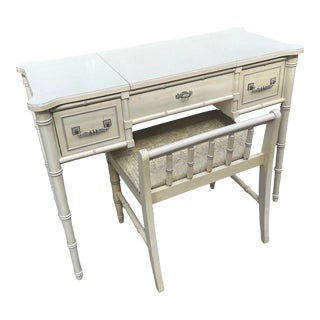 Henry Link Vintage Faux Bamboo Mirrored Vanity and Matching Chair For Sale