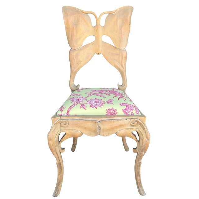 Wood Rare Antique Art Nouveau Carved Butterfly Back Chair - 1 of 2 For Sale - Image 7 of 7