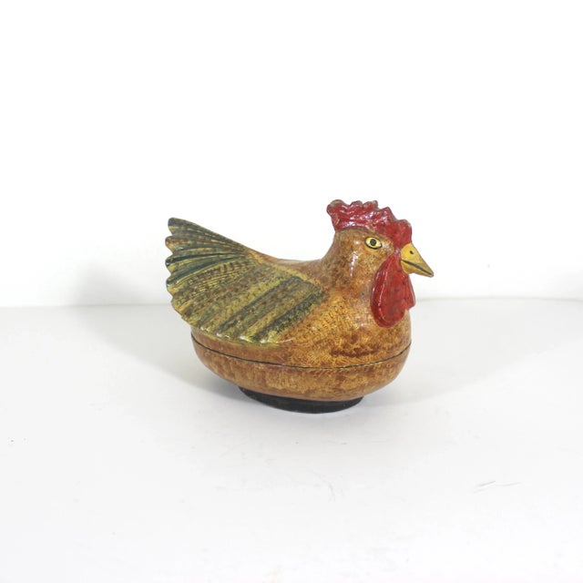 Vintage paper maché chicken or rooster box. Has some nice vintage patina and wear. Please see all photos for details. 7.5”...