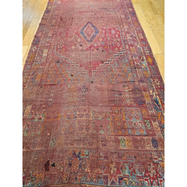 Textile Vintage Moroccan Rug, Hand-Knotted Wool, Geometric Pattern, Soft Red & Yellow, 6’ X 14’ For Sale - Image 7 of 18