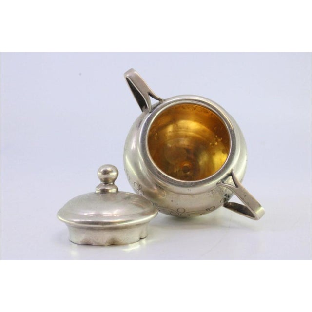 Tripod-Shaped Silver Sugar Bowl with Engravings and Lid with Spherical Knob For Sale - Image 4 of 8