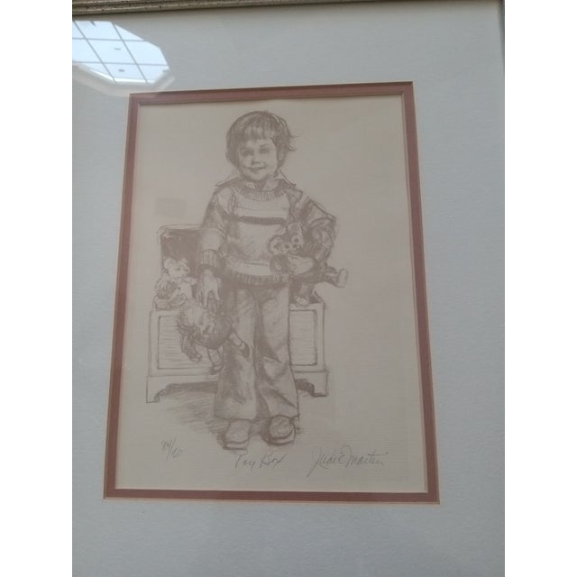 ORIGINAL Artist Signed 84/150 lithograph "Toy Box" By Judie Martin. It's 10"x17" frame holding an 8"x10" original pencil...