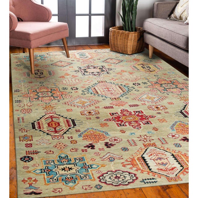 2020s 8x10 Lush Oriental Ivory Traditional Geometric Hand Knotted Wool Carpet Rug For Sale - Image 5 of 8