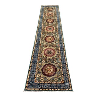 2ft 6in × 11ft 7in Traditional Kumyk Hand-Knotted Geometric Runner Rug For Sale