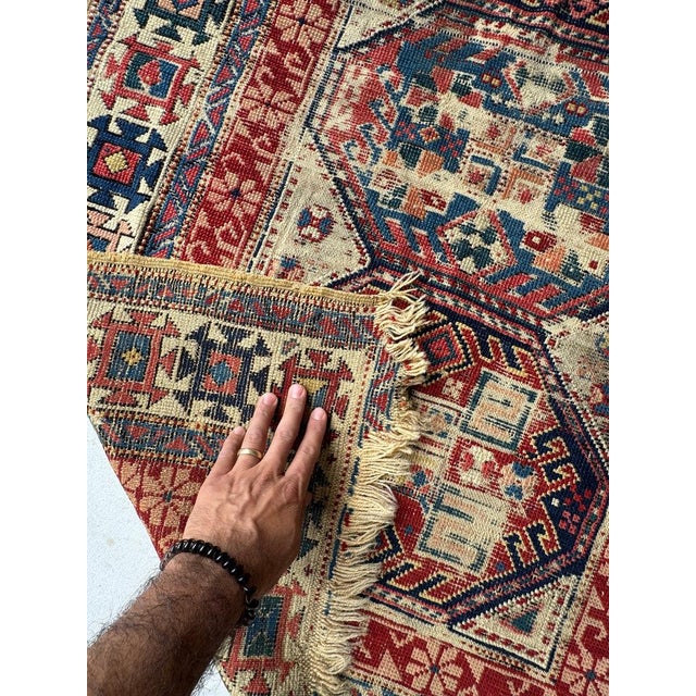 Red Early 20th Century Caucasia Throw Rug Character and Detailed Border Rug 3.3 x 5 For Sale - Image 8 of 8