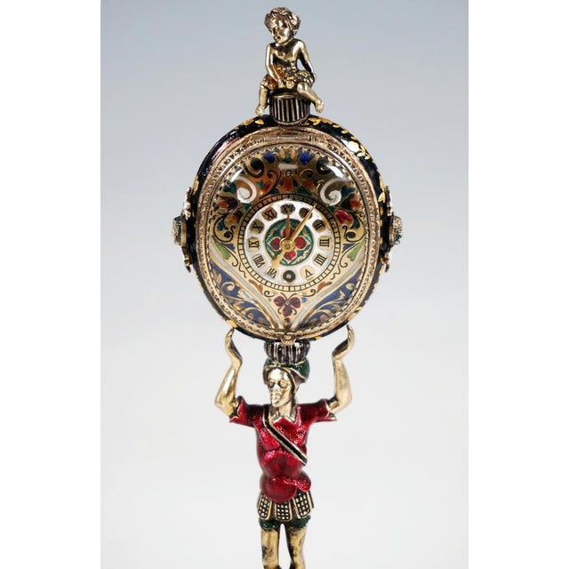 Viennese Silver Enamel Table Clock, 1880 For Sale - Image 3 of 11