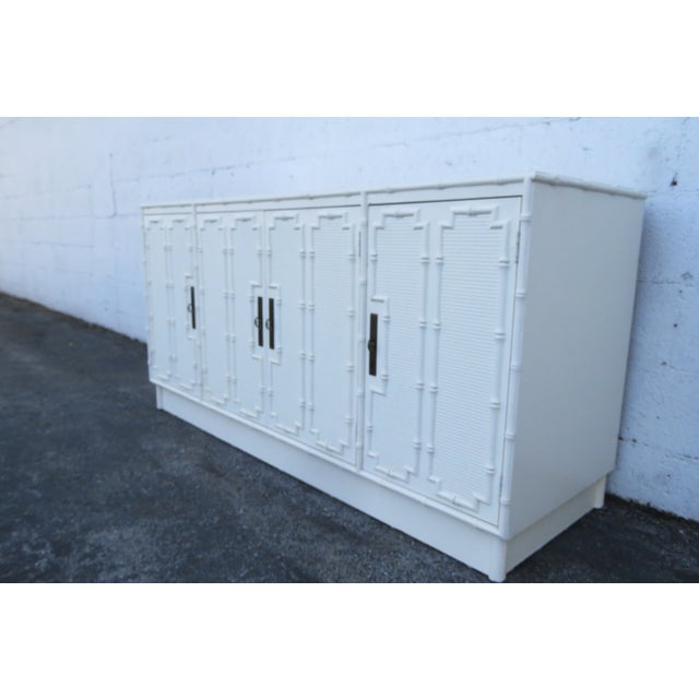 Omega Hollywood Regency Painted Faux Bamboo Buffet Server Storage Cabinet 6269 For Sale - Image 14 of 18