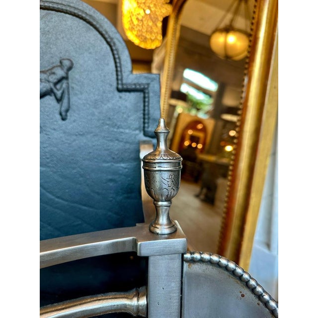 Antique English Georgian Polished Steel Dog Fire Grate, 1850s For Sale - Image 6 of 9