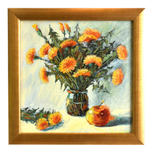 Beautiful Bouquet Flowers Oil Painting Including the Antique Gold Wood Frame